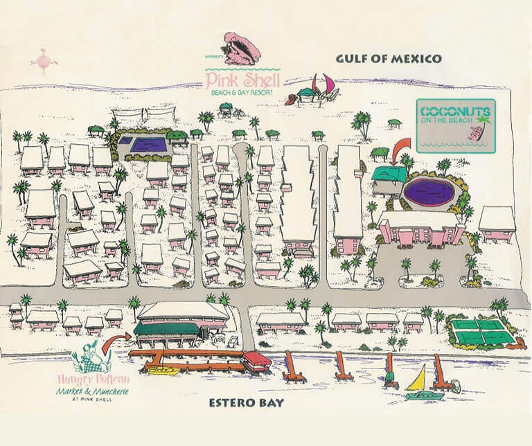 Old Pink Shell Map, Oceanfront resort in Fort Myers Beach