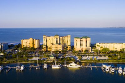 aerial view of the resort and marina