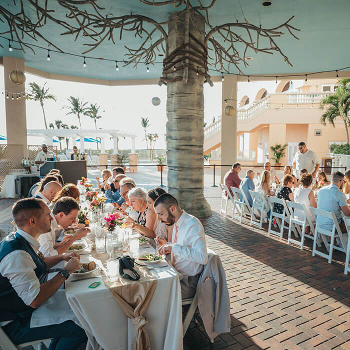 Outdoor wedding venue setup for a reception at Pink Shell Resort in Fort Myers Beach