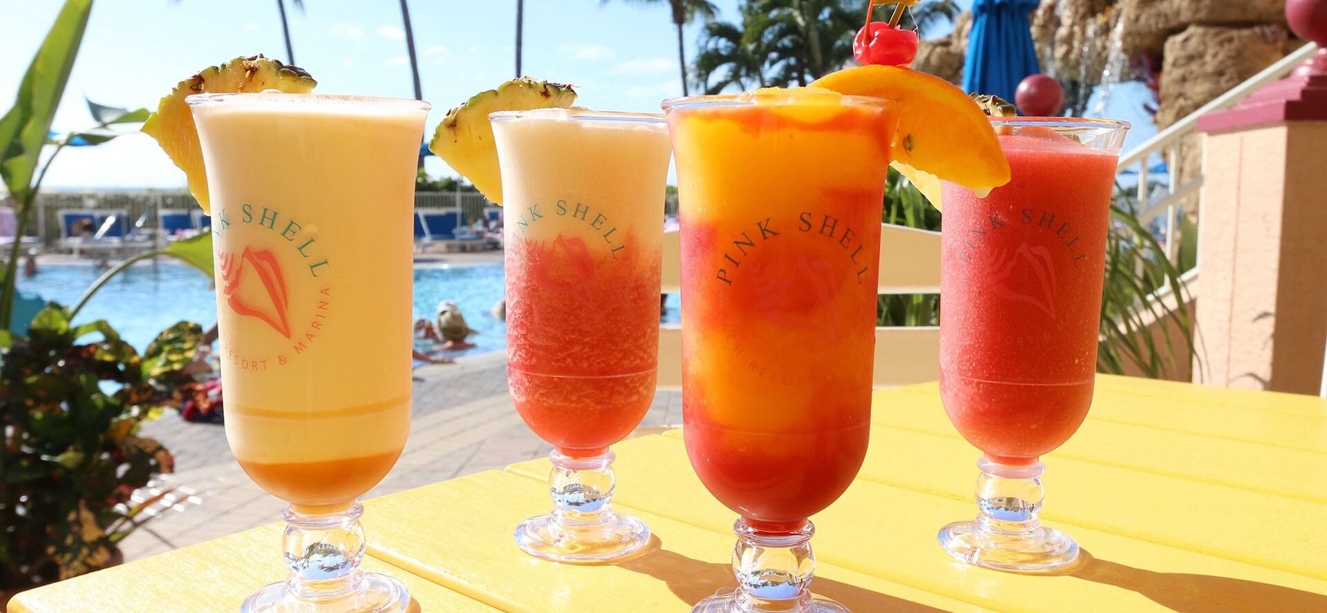 Frozen cocktails by the pool at Bongo's Bar & Grill in Fort Myers 
