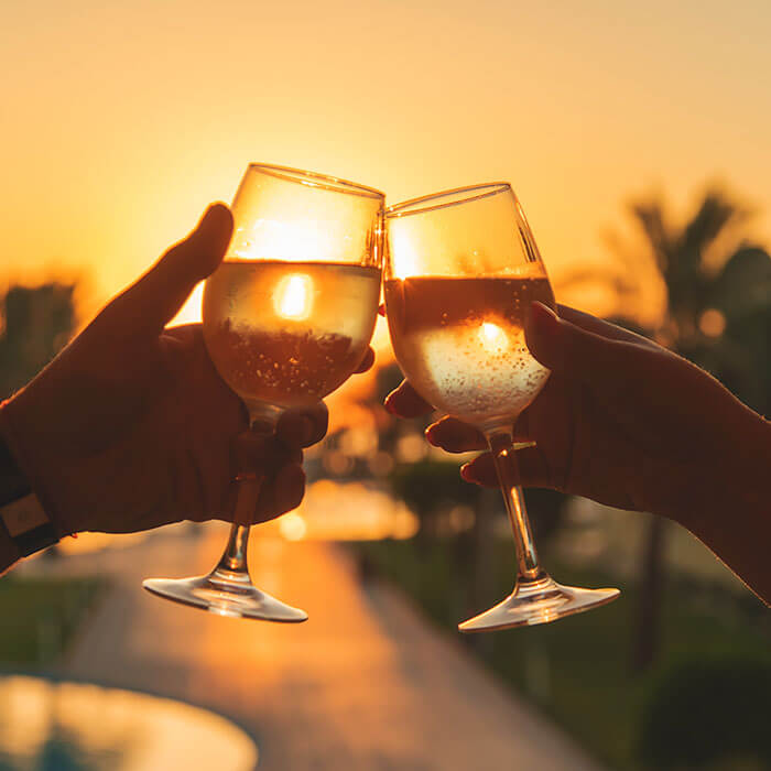 Wine glasses cheers in the sunlight