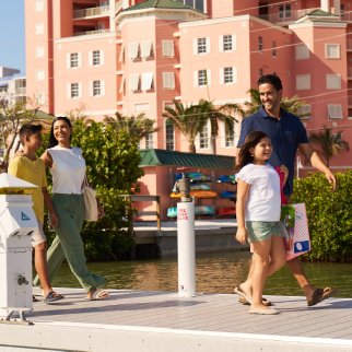Family walking on the dock after fishing