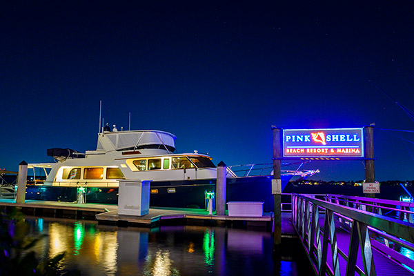 Marina dock entrance at night