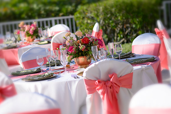 Table set up with flowers for a Fort Myers Beach wedding reception